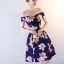 Chic / Beautiful Royal Blue Party Dresses 2018 A-Line / Princess Printing Off-The-Shoulder Backless Sleeveless Knee-Length Formal Dresses