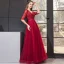 Chic / Beautiful Burgundy Evening Dresses  2019 A-Line / Princess V-Neck Lace Sequins 1/2 Sleeves Backless Floor-Length / Long Formal Dresses