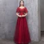 Charming Burgundy Evening Dresses  2019 A-Line / Princess Scoop Neck Sequins Short Sleeve Backless Floor-Length / Long Formal Dresses