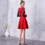 Chic / Beautiful Black Burgundy Homecoming Graduation Dresses 2019 A-Line / Princess V-Neck Lace Flower 3/4 Sleeve Knee-Length Formal Dresses