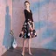 Chic / Beautiful Black Party Dresses 2019 A-Line / Princess V-Neck Bow Printing 3/4 Sleeve Backless Short Formal Dresses