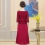 Elegant Burgundy Mother Of The Bride Dresses 2019 A-Line / Princess V-Neck Crystal Lace Flower 1/2 Sleeves Tea-length Wedding Party Dresses