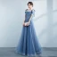 Chic / Belle Bleu Ciel Robe De Bal 2021 Princesse Bretelles Spaghetti Perlage Noeud Sans Manches Dos Nu Longue Robe De Ceremonie