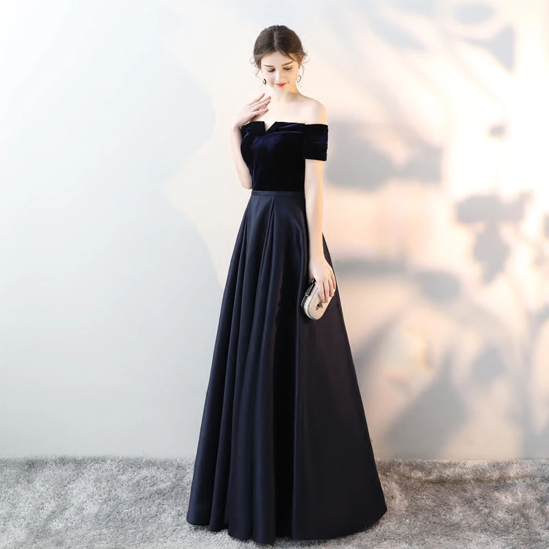 green emerald velvet dress Modest Mermaid Straps Long Navy Blue Slit Satin Prom Dress P1429 –  PreppyDress main image 0