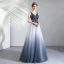 Élégant Dégradé De Couleur Robe De Soirée 2019 Princesse Encolure Dégagée Perlage Paillettes Perle Cristal En Dentelle Fleur Sans Manches Dos Nu Longue Robe De Ceremonie