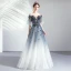 Elegant Gradient-Color Evening Dresses  2019 A-Line / Princess Scoop Neck Beading Pearl Lace Flower 1/2 Sleeves Backless Floor-Length / Long Formal Dresses