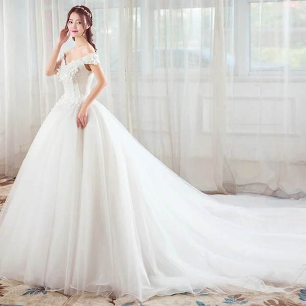 Chic / Beautiful Red Wedding Dresses 2019 A-Line / Princess Off-The-Shoulder Pearl Rhinestone Appliques Lace Flower Short Sleeve Backless Cathedral Train