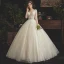 Élégant Champagne Robe De Mariée 2019 Princesse V-Cou Perlage En Dentelle Paillettes 3/4 Manches Dos Nu Longue