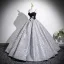 Unusual Black Beading Lace Flower Printing Prom Dresses 2025 Ball Gown Spaghetti Straps Sleeveless Backless Floor-Length / Long Formal Dresses
