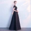 Modest / Simple Black Evening Dresses  2018 A-Line / Princess Beading Scoop Neck Backless Short Sleeve Floor-Length / Long Formal Dresses