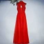 Chic / Belle Rouge Robe De Ceremonie Robe De Soirée 2017 En Dentelle Fleur Paillettes Dos Nu Col Haut Sans Manches Longue Princesse