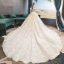 Luxe Champagne Robe De Mariée 2019 Princesse De l'épaule Perlage Perle Paillettes En Dentelle Fleur Manches Courtes Dos Nu Cathedral Train