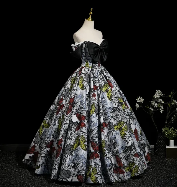Schick Schwarz Ballkleider 2025 A Linie Off Shoulder Schleife Kurze Ärmel Rückenfreies Lange Festliche Kleider