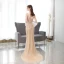 Haut de Gamme Champagne Fait main Perlage Faux Diamant Robe De Soirée 2021 Trompette / Sirène V-Cou Sans Manches Dos Nu Train De Balayage Robe De Ceremonie