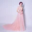 Elegant Pearl Pink Evening Dresses  2019 A-Line / Princess V-Neck Pearl Sequins Appliques Lace Flower Sleeveless Backless Chapel Train Formal Dresses