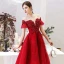 Chic / Beautiful Burgundy Homecoming Graduation Dresses 2019 A-Line / Princess Scoop Neck Beading Crystal Lace Flower Short Sleeve Backless Knee-Length Formal Dresses