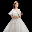 Chic / Beautiful Ivory Wedding Dresses 2019 Ball Gown Scoop Neck Sequins Backless Short Sleeve Chapel Train