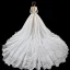 Luxury / Gorgeous Champagne Wedding Dresses 2019 A-Line / Princess Scoop Neck Beading Crystal Sequins Lace Flower 3/4 Sleeve Backless Cathedral Train
