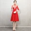 Chinese style Burgundy Evening Dresses  2019 A-Line / Princess High Neck Gold Lace Flower 1/2 Sleeves Knee-Length Formal Dresses