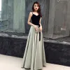 Chic / Beautiful Black Evening Dresses  2019 A-Line / Princess Spaghetti Straps Suede Bow Sleeveless Backless Floor-Length / Long Formal Dresses