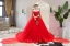 Chic / Beautiful Red Wedding Dresses 2019 A-Line / Princess Off-The-Shoulder Beading Pearl Appliques Lace Flower Sequins Short Sleeve Backless Cathedral Train