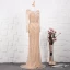 Luxury / Gorgeous Gold Handmade  Beading Evening Dresses  2019 Trumpet / Mermaid Scoop Neck Crystal Rhinestone Long Sleeve Sweep Train Formal Dresses