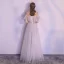 Modern / Fashion Grey Evening Dresses  2018 A-Line / Princess Beading Off-The-Shoulder Backless Short Sleeve Floor-Length / Long Formal Dresses
