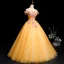 Chic / Beautiful Gold Prom Dresses 2019 A-Line / Princess Off-The-Shoulder Pearl Rhinestone Lace Flower Short Sleeve Backless Floor-Length / Long Formal Dresses