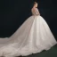 Luxury / Gorgeous Ivory Wedding Dresses 2021 Ball Gown Off-The-Shoulder Beading Lace Flower Short Sleeve Backless Royal Train Wedding