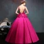 Chic / Beautiful Fuchsia Prom Dresses 2019 A-Line / Princess V-Neck Lace Flower Bow Sequins Sleeveless Backless Floor-Length / Long Formal Dresses