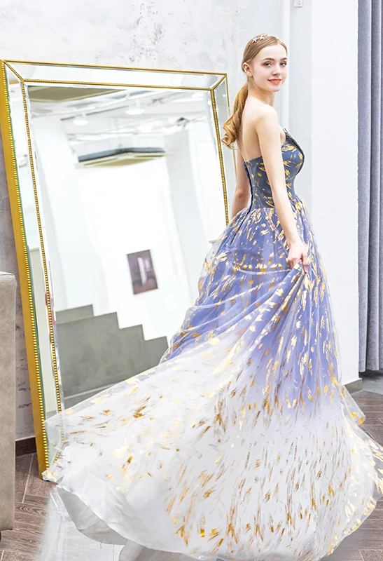Modern / Fashion Gradient-Color Prom Dresses 2019 A-Line / Princess Strapless Sleeveless Backless Floor-Length / Long Prom Formal Dresses