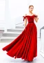 Schöne Einfarbig Rot Abendkleider 2019 A Linie Off Shoulder Wildleder Schleife Ärmellos Rückenfreies Lange Festliche Kleider