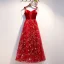 Modern / Fashion Burgundy Evening Dresses  2019 A-Line / Princess Spaghetti Straps Suede Star Sequins Sleeveless Backless Floor-Length / Long Formal Dresses