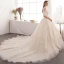 Charming Champagne Wedding Dresses 2019 A-Line / Princess Off-The-Shoulder Beading Pearl Lace Flower Short Sleeve Backless Cathedral Train