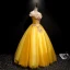 Flower Fairy Yellow Prom Dresses 2019 A-Line / Princess Off-The-Shoulder Appliques Lace Flower Pearl Short Sleeve Backless Floor-Length / Long Formal Dresses
