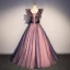 Élégant Violet Robe De Bal 2019 Princesse Encolure Carrée Perle Appliques En Dentelle Fleur Sans Manches Dos Nu Longue Robe De Ceremonie