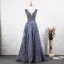 Luxury / Gorgeous Ocean Blue Handmade  Beading Evening Dresses  2019 A-Line / Princess V-Neck Crystal Lace Flower Sleeveless Backless Floor-Length / Long Formal Dresses