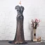 Luxe Bleu Marine Fait main Perlage Robe De Soirée 2019 Trompette / Sirène Encolure Dégagée Faux Diamant Cristal Manches Courtes Train De Balayage Robe De Ceremonie