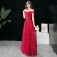 Modern / Fashion Burgundy Evening Dresses  2019 A-Line / Princess Off-The-Shoulder Sequins Lace Flower Short Sleeve Backless Floor-Length / Long Formal Dresses