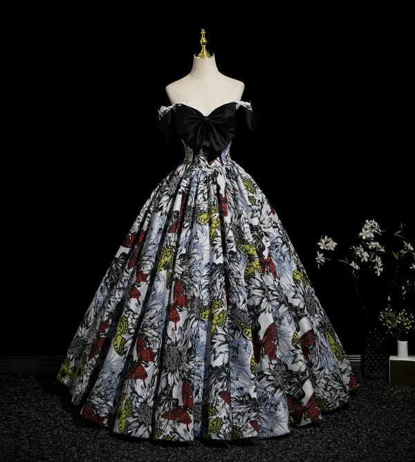 Schick Schwarz Ballkleider 2025 A Linie Off Shoulder Schleife Kurze Ärmel Rückenfreies Lange Festliche Kleider