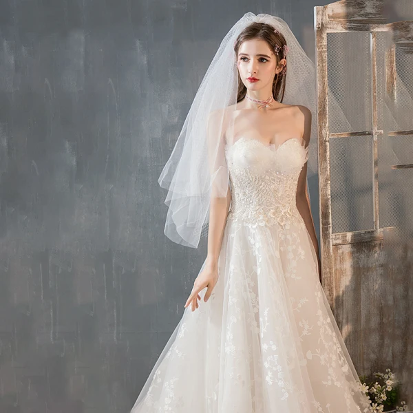Style Audrey Hepburn Champagne Robe De Mariée 2019 Princesse Bustier Perlage Paillettes Appliques En Dentelle Fleur Sans Manches Dos Nu Noeud Chapel Train