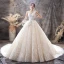 Luxury / Gorgeous Champagne Wedding Dresses 2019 Ball Gown Spaghetti Straps Sequins Sleeveless Backless Bow Royal Train