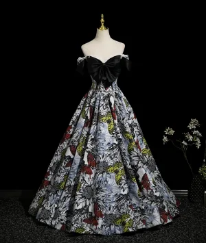 Fancy Black Prom Dresses 2025 A Line Princess Off The Shoulder Bow Short Sleeve Backless Floor Length Long Formal Dresses