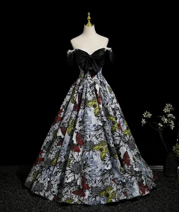 Fancy Black Prom Dresses 2025 A Line Princess Off The Shoulder Bow Short Sleeve Backless Floor Length Long Formal Dresses