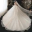 Modern / Fashion Champagne Wedding Dresses 2021 Ball Gown Scoop Neck Beading Pearl Sequins Short Sleeve Backless Royal Train Wedding