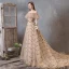 Modern / Fashion Champagne Prom Dresses 2019 A-Line / Princess Spaghetti Straps Star Sequins Ruffle Short Sleeve Court Train Formal Dresses