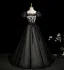 Élégant Noire Appliques Noeud Ceinture Robe De Bal 2025 Robe Boule Encolure Carrée Gonflée Manches Courtes Dos Nu Longue Robe De Ceremonie