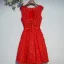 Chic / Belle Rouge Robe De Ceremonie Robe De Soirée 2017 En Dentelle Fleur Paillettes Noeud Fleurs Artificielles Bretelles croisées Mi-Longues Encolure Dégagée Princesse Sans Manches