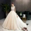 Chic Champagne Robe De Mariée 2019 Princesse Encolure Dégagée Perlage En Dentelle Fleur Paillettes Manches Courtes Dos Nu Train De Balayage