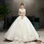 Elegant Champagne Wedding Dresses 2019 Ball Gown Scoop Neck Beading Lace Flower Short Sleeve Backless Floor-Length / Long